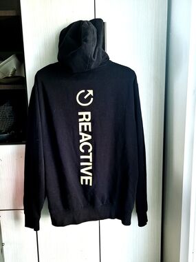 Kenneth Cole Black Hoodie with Vertical Cream REACTIVE Logo